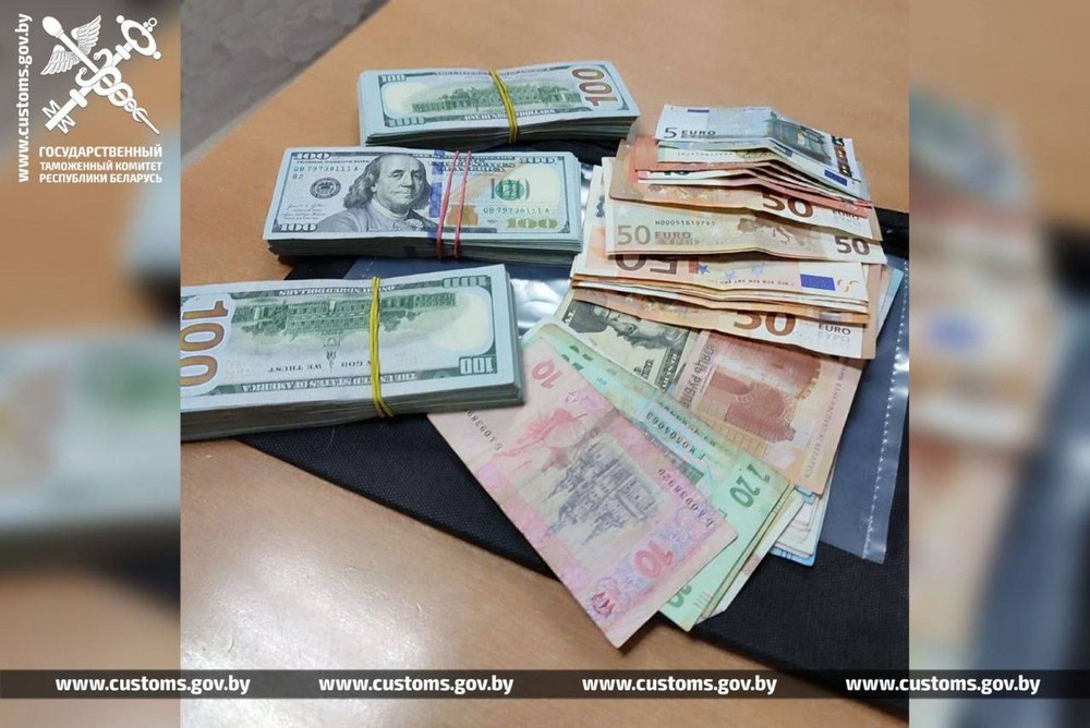Украинец пытался вывезти из Беларуси доллары, евро, гривны и рубли. Фото: ГТК