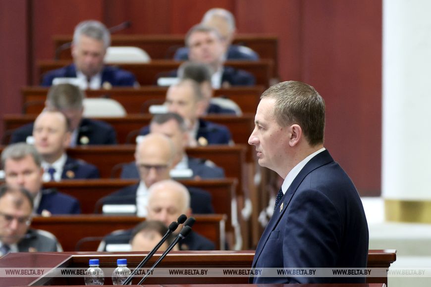 Премьер-министр Александр Турчин на заседании Палаты представителей в Минске. 7 мая 2025 года. Фото: БЕЛТА.