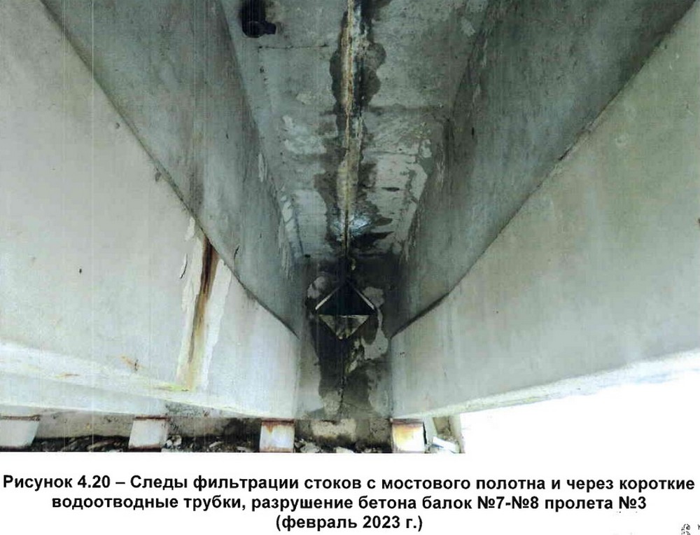 Следы фильтрации стоков с полотна моста через Мухавец в Бресте. Фото из отчета «БелдорНИИ»