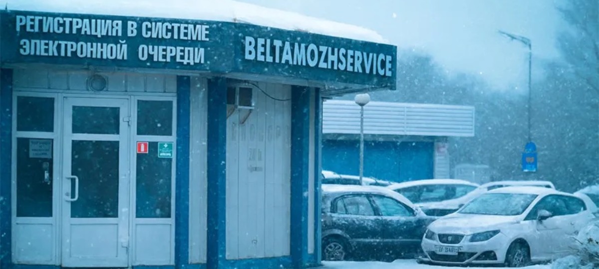 Въезд в зону ожидания пункта пропуска на границе Беларуси