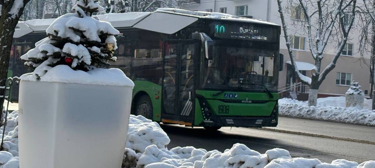 зеленый автобус в снегу зимой