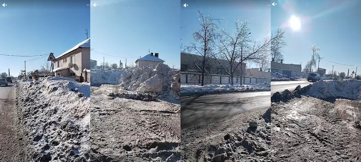 свалка снега на пешеходном тротуаре